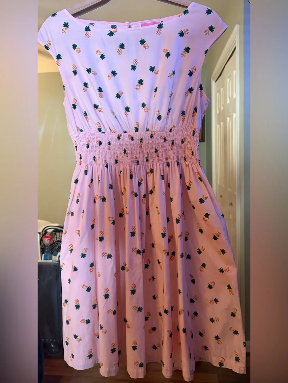 Kate Spade Light Pink Pineapple Print Smocked Waist Dress